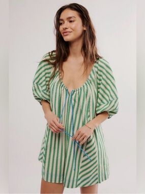 ISO Free People Green and White Striped Bop Around Romper